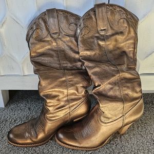 Jessica Simpson bronze metallic slouch cowgirl boots